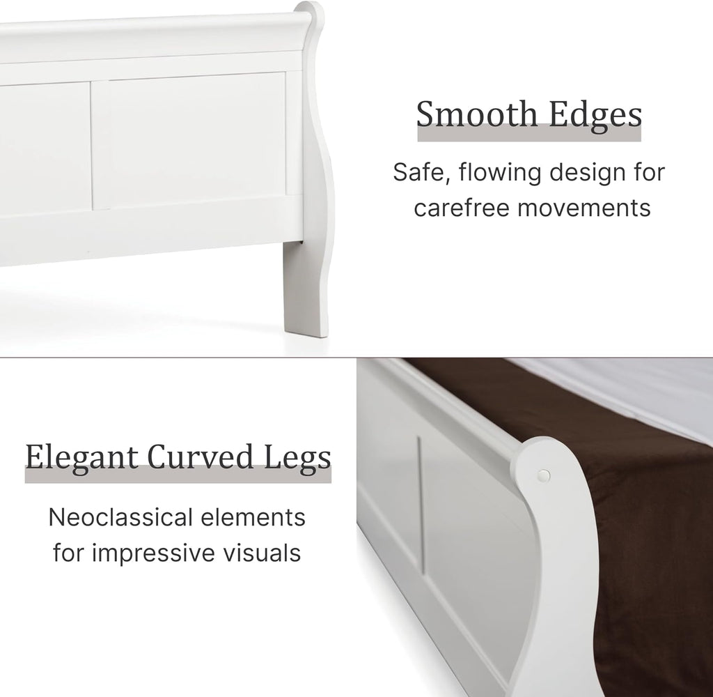 Furniture of America Louis Phillipe Traditional Solid Wood 3 Piece Bedroom Set, Twin Bed Frame and Nightstands Set of 2, Chic Sleigh Bedframe with Headboard and Footboard, Box Spring Needed, White
