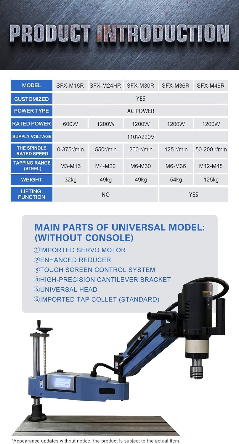 US Stock M4-M20 Electric Tapping Machine Tapper Tapping Arm Universal 360 Degree 550RPM High Speed Tap Collets Included