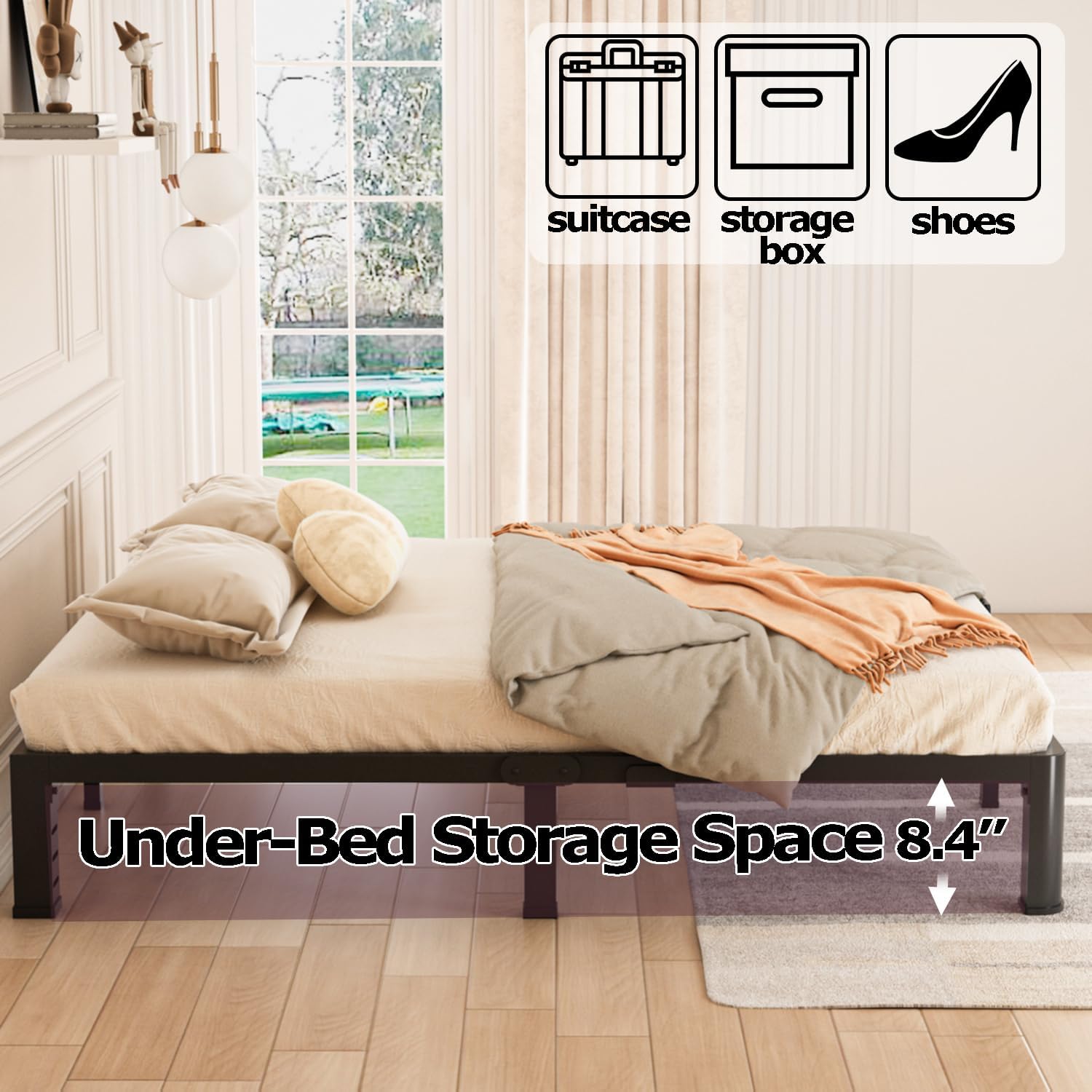 Bilily 10 Inch Low Bed Frame King with Round Corner Legs,3500 LBS Heavy Duty Low Profile King Size Bed Frame Metal Platform, No Box Spring Needed, Easy Assembly, Noise-free, Headboard Compatible,Black