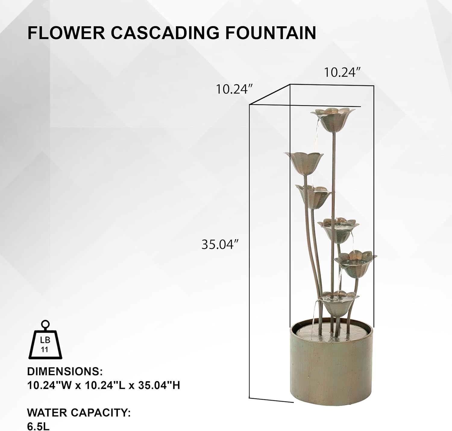 XBrand 35' Tall Silver Metal Sculptural Flower Multi-Tier Freestanding Water Fountain for Indoor & Outdoor Use, Decorative Garden Patio Backyard Water Feature