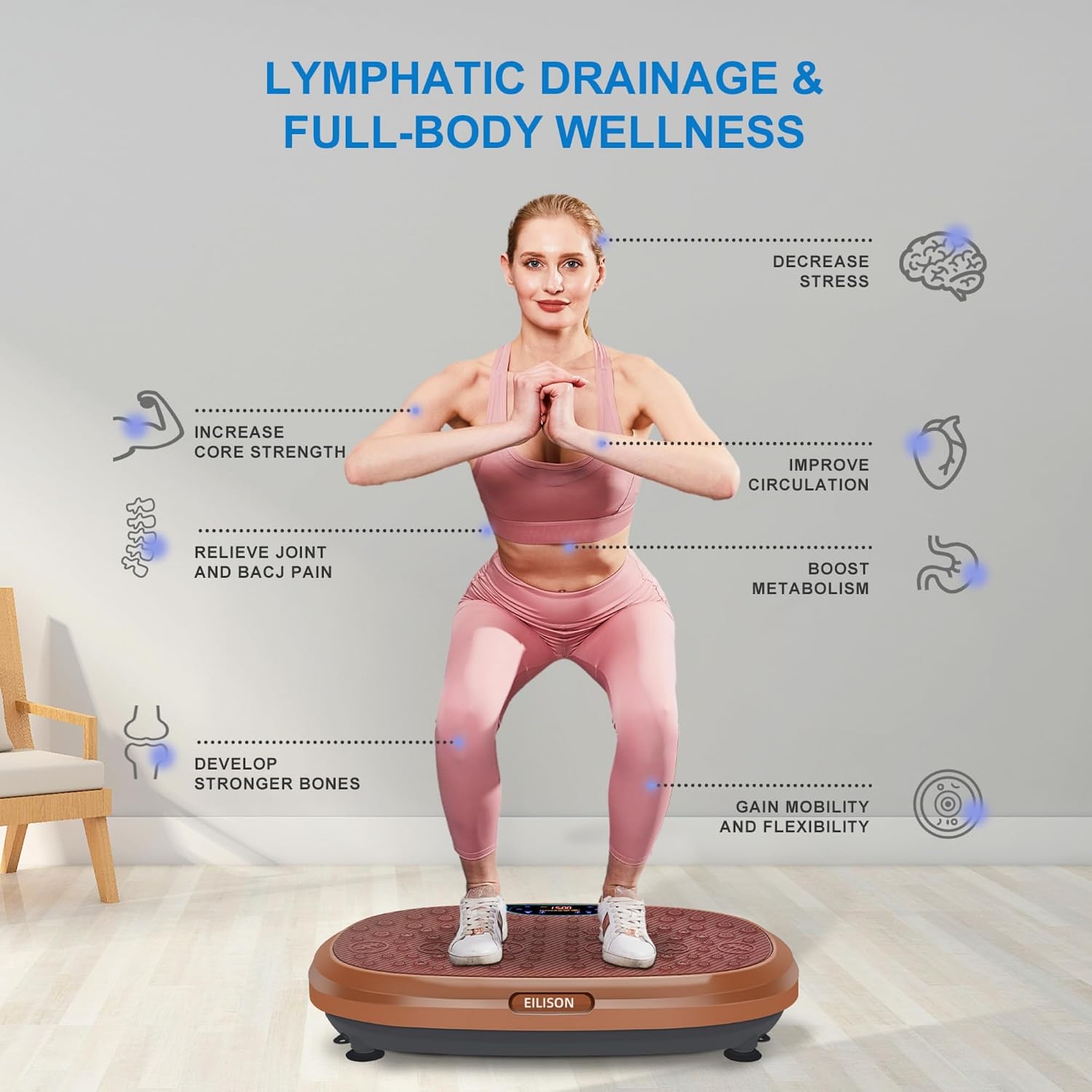 EILISON FitMaxx 3D XL Vibration Plate Exercise Machine - Whole Body Workout Vibration Platform w/Loop Bands - Lymphatic Drainage Machine for Weight Loss, Shaping, Recovery