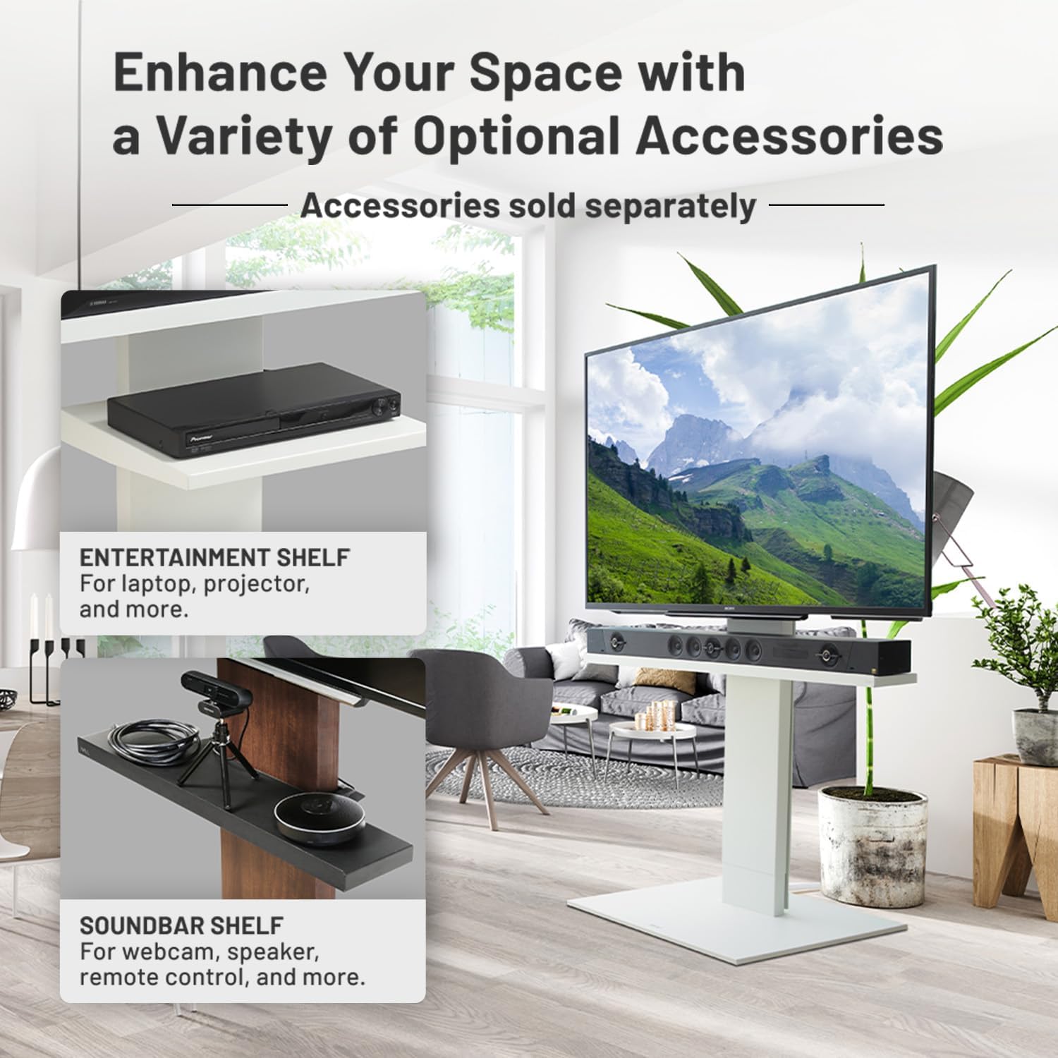 WALL V5 High Type | Minimalist Rolling TV Stand for 32–80 Inch | Satin White | Portable, Space Saving, Height Adjustable, No Drill | for Living Room and Bedroom | Japan-Engineered Design