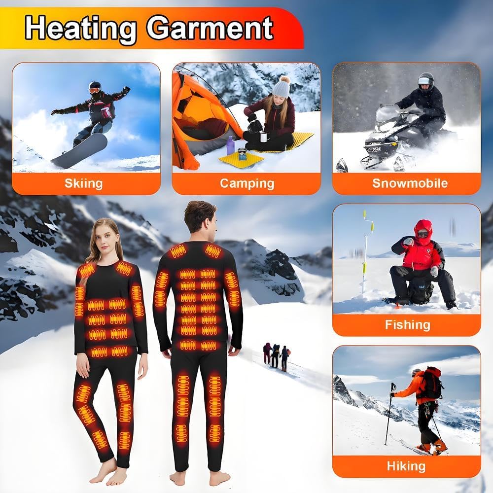 Heated Thermal Underwear for Men Women USB Charge 42 Zone Intelligent heated long johns for Men Women Set & S-4XL