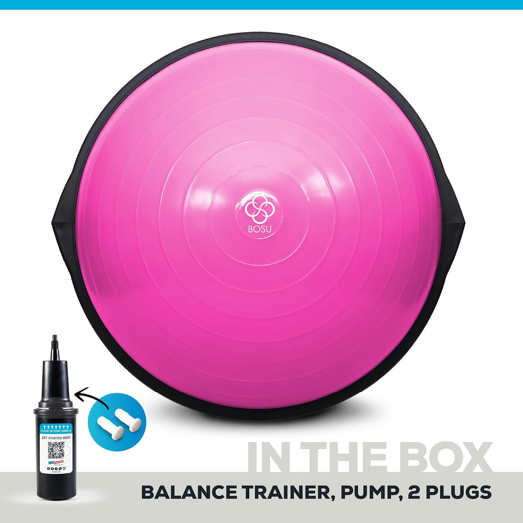 Bosu Balance Ball Exercise Trainer, Home Gym Equipment w/Guided Workouts & Pump, 26' Inflatable Fitness Platform for Strength Training, Standing, Balancing, and Core Workout
