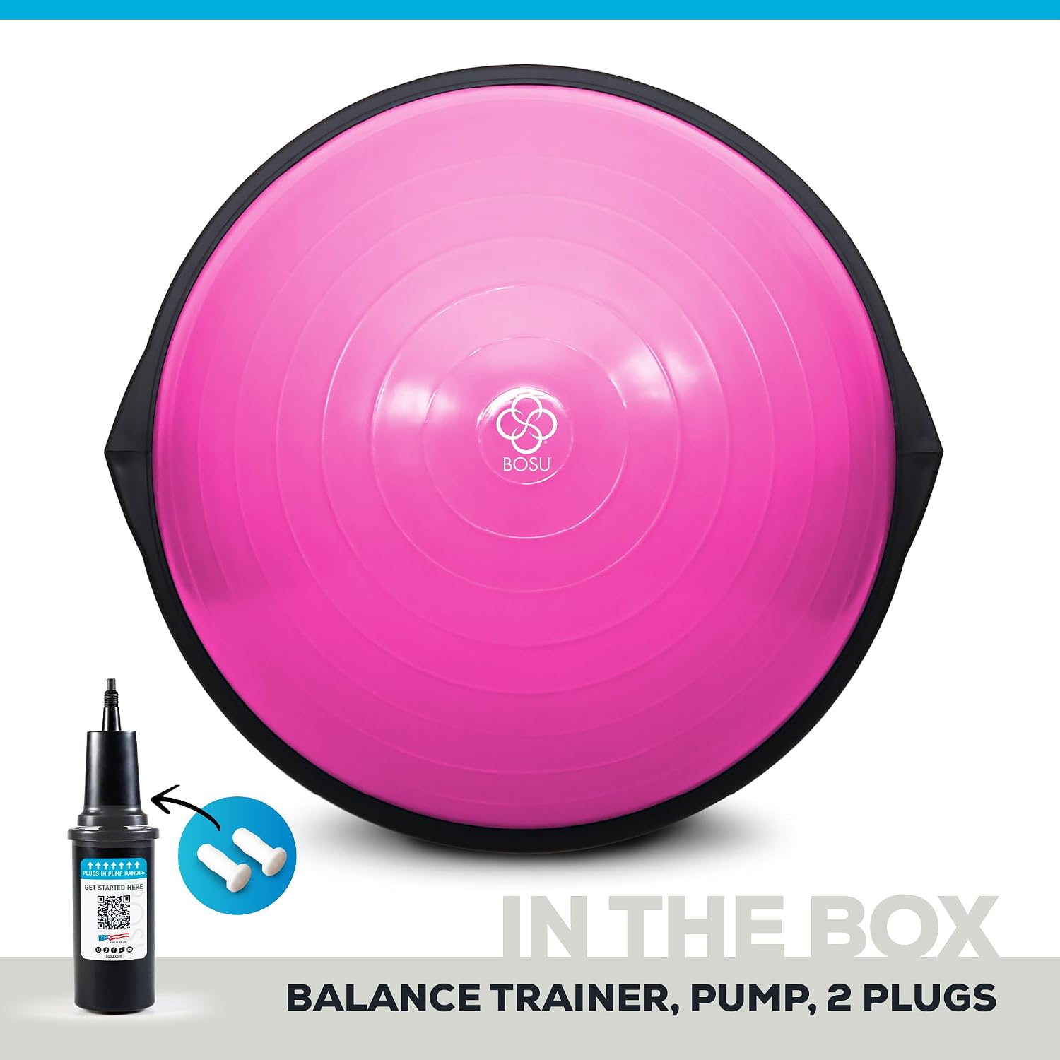 Bosu Balance Ball Exercise Trainer, Home Gym Equipment w/Guided Workouts & Pump, 26' Inflatable Fitness Platform for Strength Training, Standing, Balancing, and Core Workout