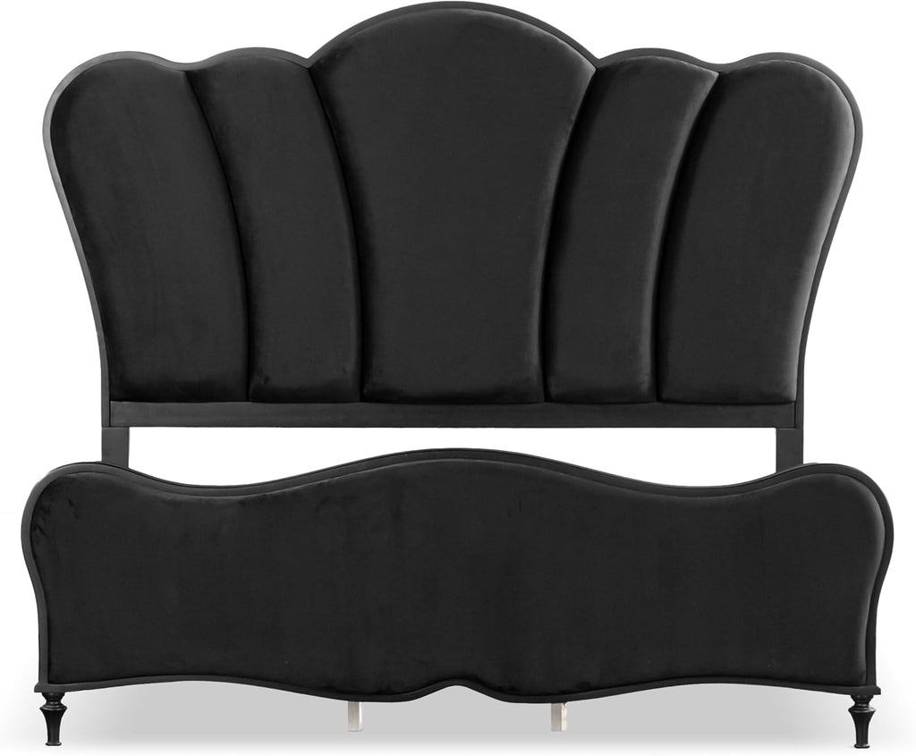 Furniture of America Seabliss Glam Solid Wood 3-Piece Bedroom Collection with Bed Frame and 3-Drawer Nightstands Set of 2, Box Spring Required, Black, King