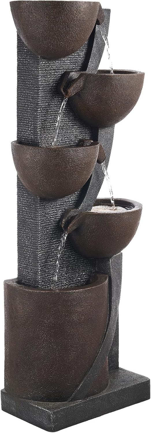 VEVOR Outdoor Water Fountain, 49.61 in Height Fountain and Waterfall, 5-Tier Floor Standing Jar-Shaped Cascading Fountains with LED Light and Pump, for Outdoor Indoor Garden, Home, Patio & Backyard