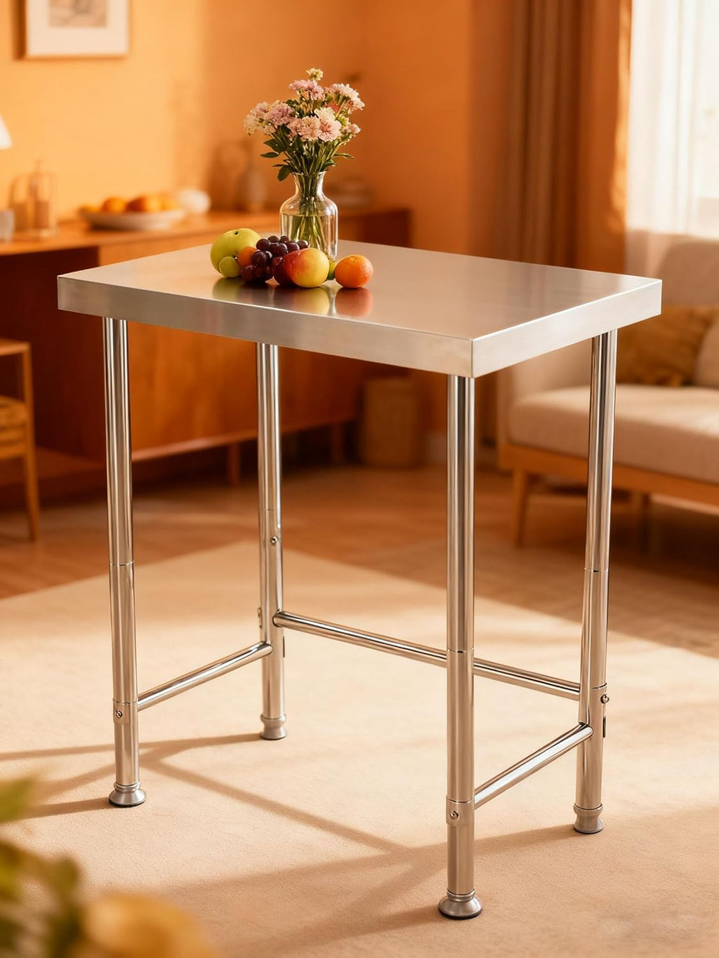 GlowSol Stainless Steel Table 36x24 Inch, NSF Heavy Duty Commercial Prep Table with Locking Casters Open Base, Metal Work Tabl-e for Restaurant Kitchen Home Hotel Food Prep