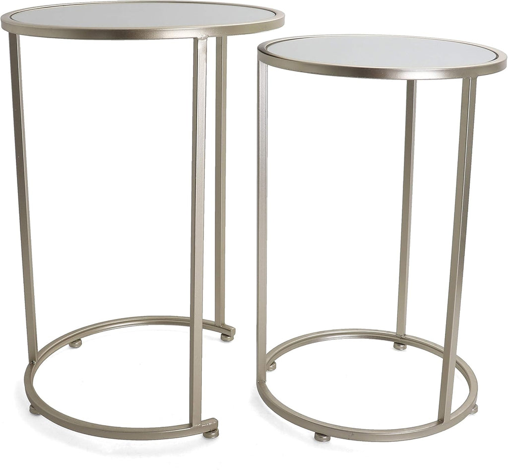 Rutledge & King Round End Table Set - Gold End Tables with Mirrored Tops - Nesting Round Accent Tables - Gold and Mirrored Metal Side Tables Odessa End Table Set