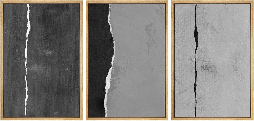 SIGNLEADER Framed Canvas Print Wall Art Set Black and White Torn Minimalist Grunge Illustrations Minimal Decorative Bohemian Nordic for Living Room, Bedroom, Office - 16'x24'x3 NATURAL