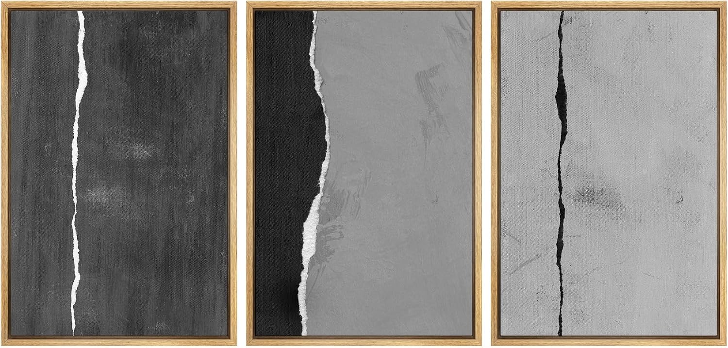 SIGNLEADER Framed Canvas Print Wall Art Set Black and White Torn Minimalist Grunge Illustrations Minimal Decorative Bohemian Nordic for Living Room, Bedroom, Office - 16'x24'x3 NATURAL