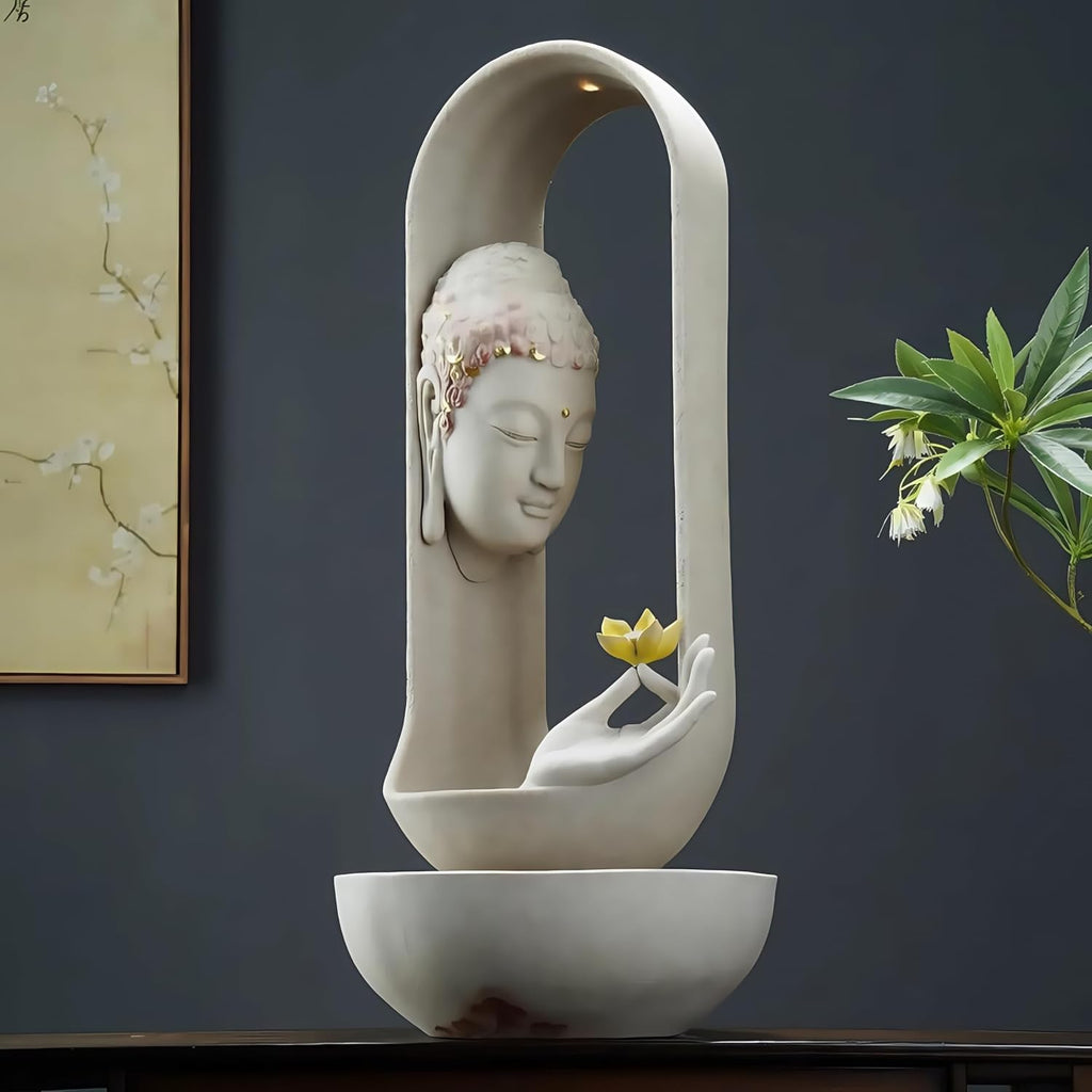 Tabletop Fountains, Buddha Water Fountain Indoor, Buddha Statue for Home - Buddha Statue Indoor/Outdoor, Buddha Decor & Gifts, Buddah, Buda, Budda, Buddhas, Chinese Decor & Gifts, Feng Shui (Grey)