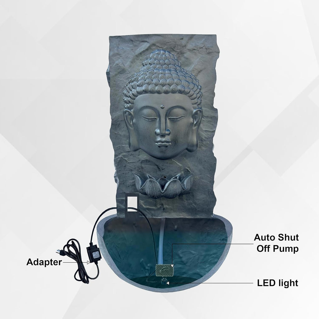 XBrand 30' H Buddha Water Fountain, Zen Wall Outdoor Garden Fountain w/Warm LED Light & Pump, Black Resin Water Fountain for Patio Backyard Home Decor