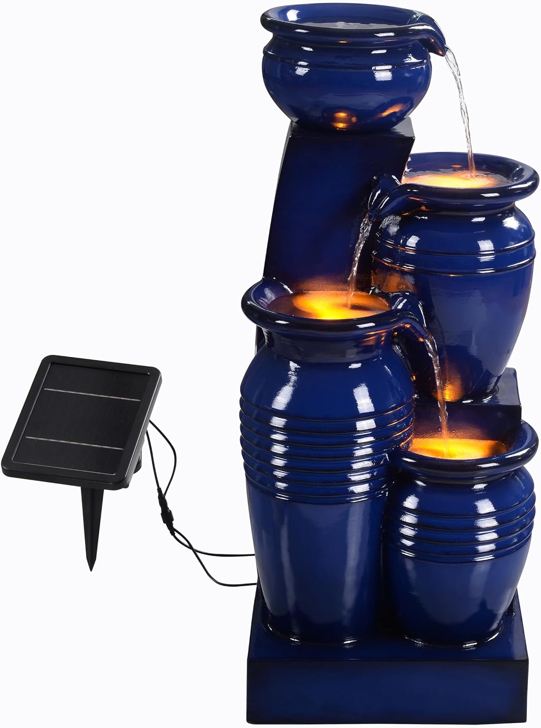 Teamson Home 28.74' 4-Tier Cascading Bowl Solar Powered Water Fountain for Outdoor Living Spaces, Navy