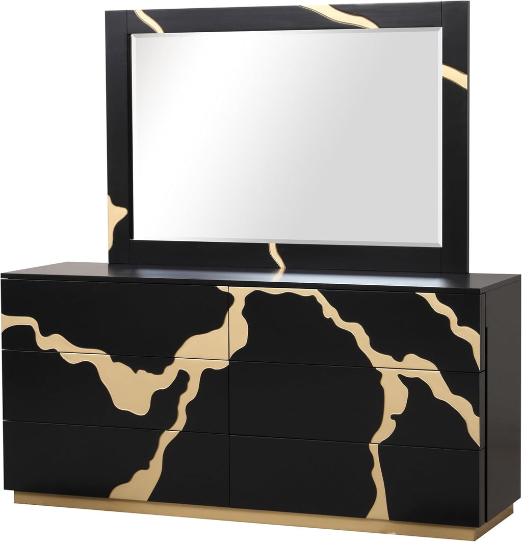 Furniture of America Quanta Modern Wood 6-Piece Bedroom Set with Panel Headboard, Felt-Lined Top Drawer, Ball-Bearing Glides, Dovetails Joint, No Box Spring Needed, King, Black