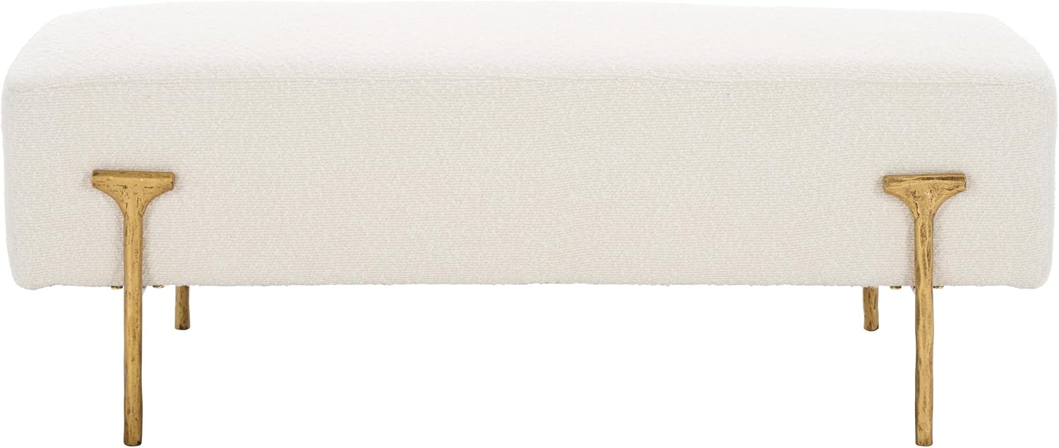 SAFAVIEH Couture Collection Jessa Glam Ivory Boucle & Brass Bench