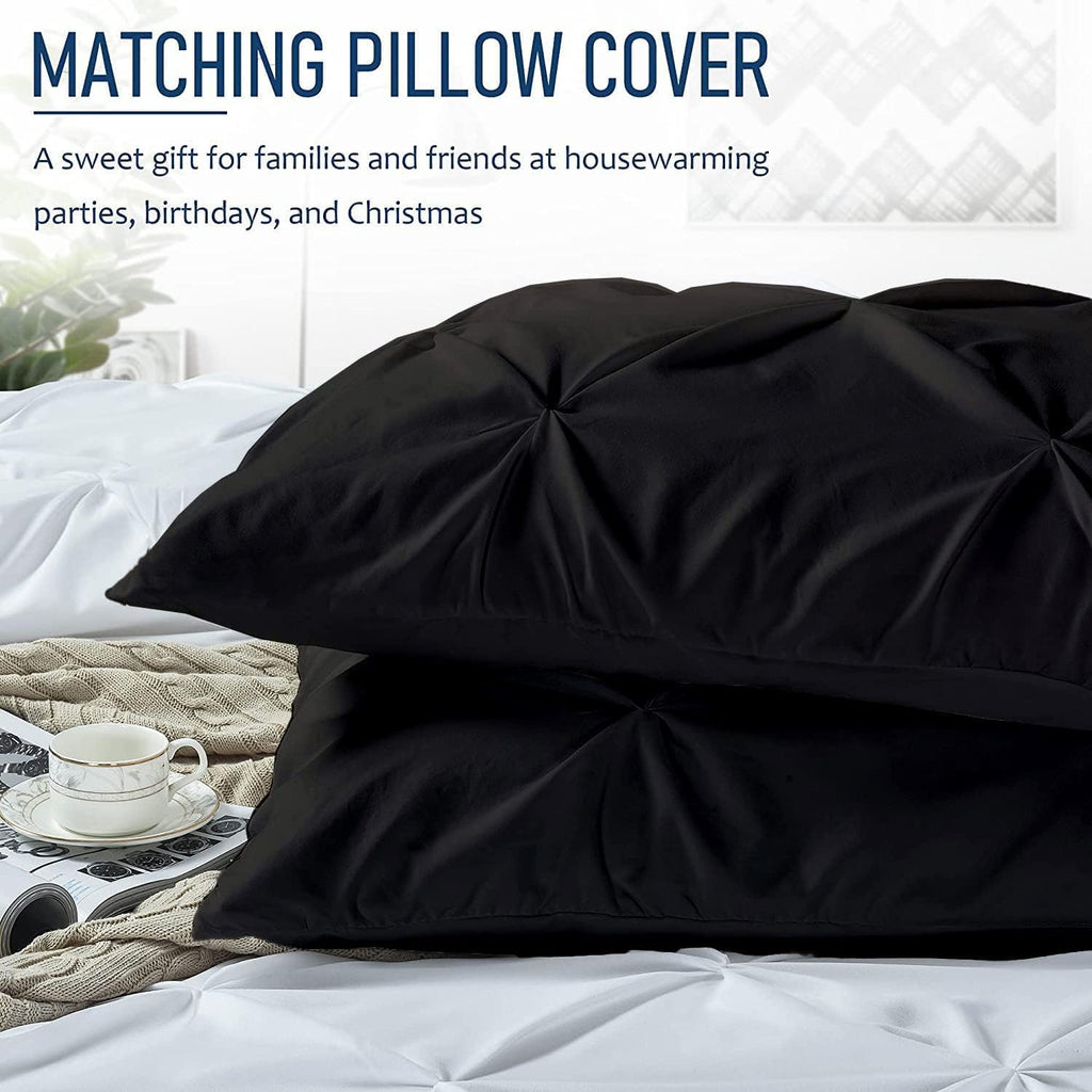 Crown Collection Luxuriate Hotel 1000-TC Hypoallergenic Ultra Soft Design 100% Egyptian Cotton Pinch Plated Duvet Cover with Zipper Colser & 2pcs Pillow Case Set (Super King Plus 120X120) Black