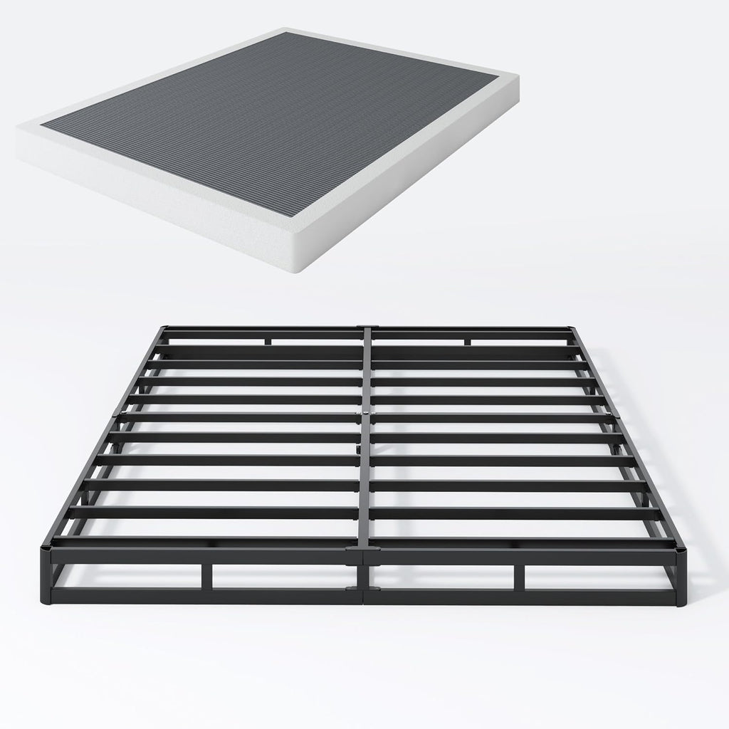 SHLAND Box Spring King - 3 Inch Heavy Duty Low Profile Metal King Box Springs for Bed, Mattress Foundation, Easy Assembly,Easy Clean Cover