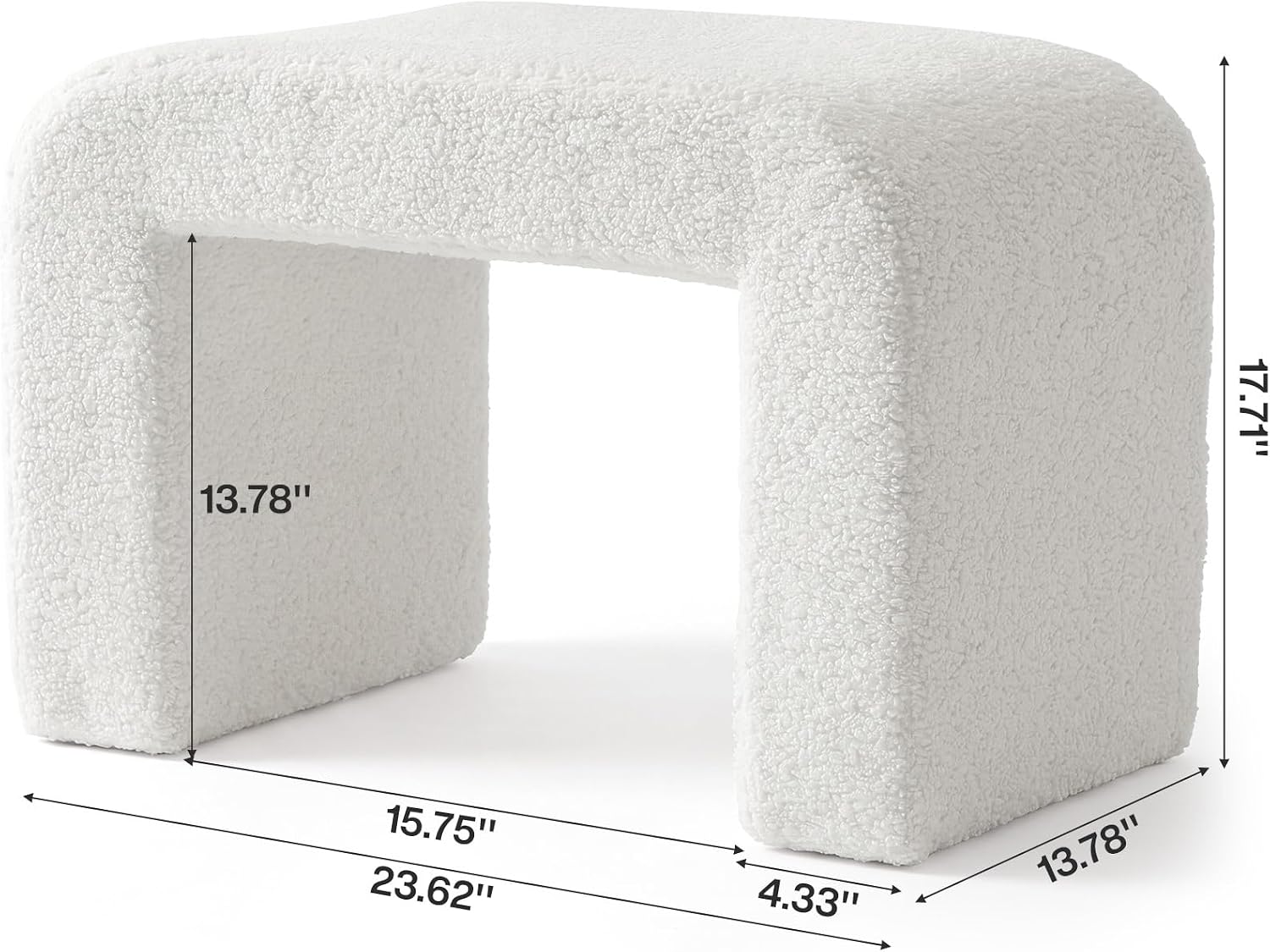 Tribesigns Ottoman Stool for Vanity, Modern Foot Rest for Couch, Large Sherpa Upholstered Foot Stool Ottoman, Arched Shoe Bench for Entryway, Extra Seating for Living Room, Bedroom, No Assembly, White