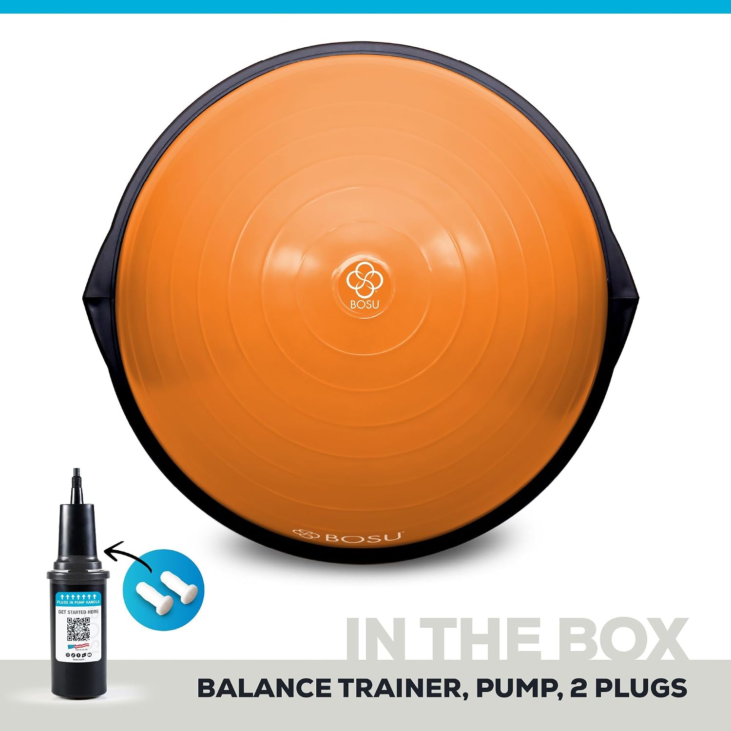Bosu Balance Ball Exercise Trainer, Home Gym Equipment w/Guided Workouts & Pump, 26' Inflatable Fitness Platform for Strength Training, Standing, Balancing, and Core Workout