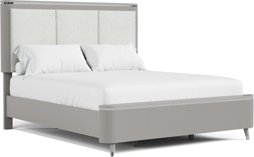 Furniture of America Vito Modern Solid Wood 2-Piece Bedroom Set with Upholstered Bed, Cultered Stone Top, Felt-Lined Top Drawer, Metal Side Glide on Nightstand, Box Spring Required, King, Light Gray