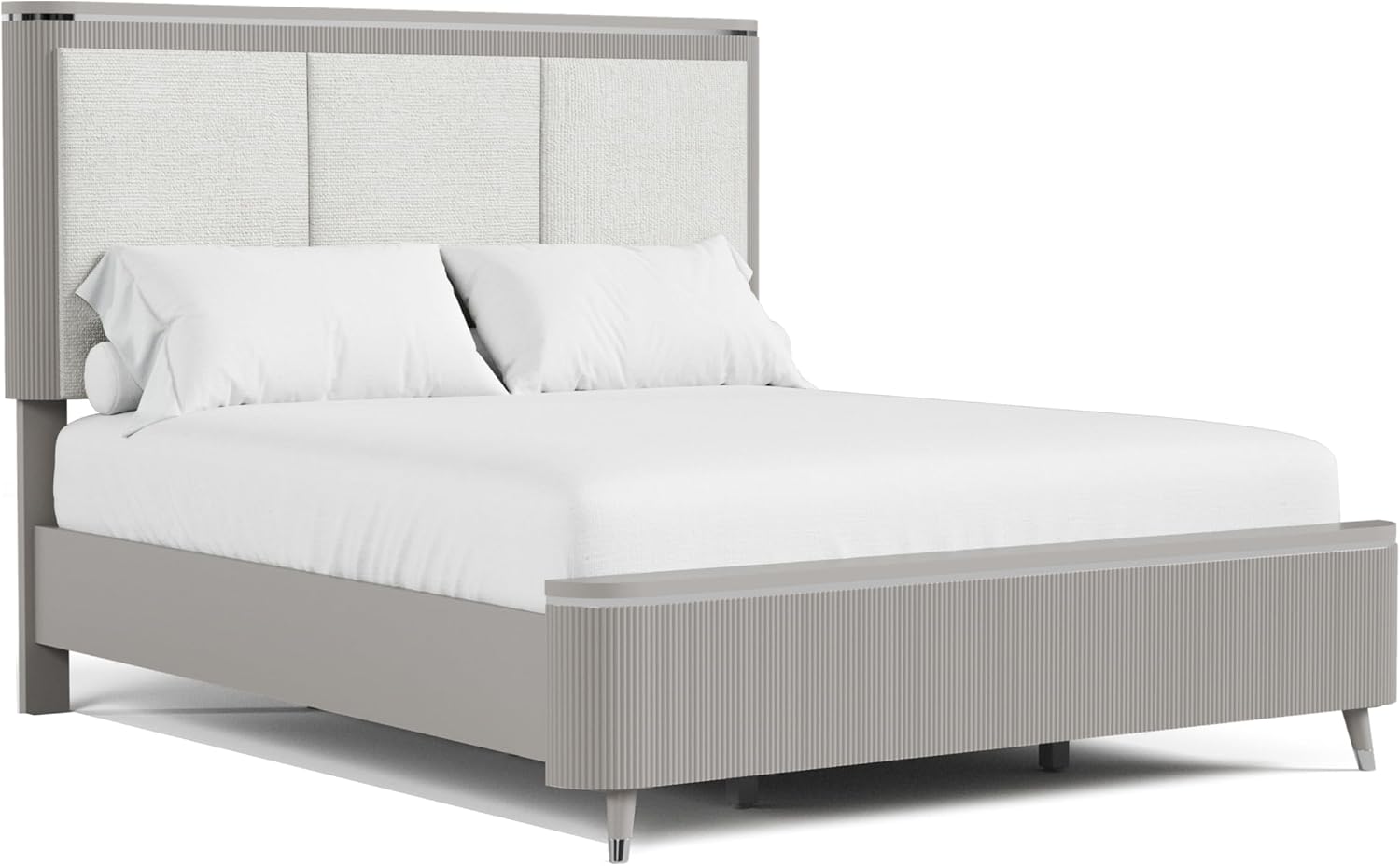 Furniture of America Vito Modern Solid Wood 2-Piece Bedroom Set with Upholstered Bed, Cultered Stone Top, Felt-Lined Top Drawer, Metal Side Glide on Nightstand, Box Spring Required, Queen, Light Gray