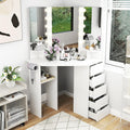 COSTWAY Corner Vanity Desk with Mirror and Lights, Modern Dressing Table with Charging Station, 5 Storage Drawers for Small Space, Bedroom Makeup Vanity Desk for Women, Teen, Girls (White)
