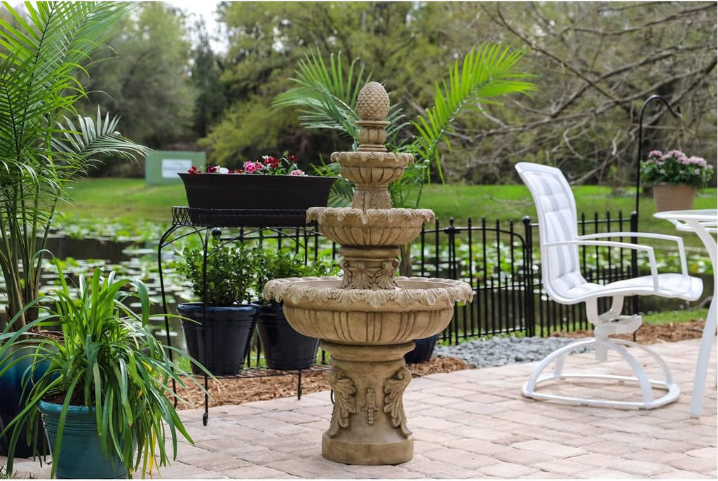 Kenroy Home Ibiza Classic Outdoor Floor Fountain, Sandstone, 45 Inch Height, 25.5 Inch Width, 25.5 Inch Depth