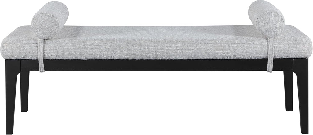 Meridian Furniture 22073Grey Priscilla Collection Art Deco Bench with Rich Linen Textured Interwoven Polyester Fabric, Light Beige Weave, Finished Solid Wood, 52' W x 22' D x 23.5' H, Grey