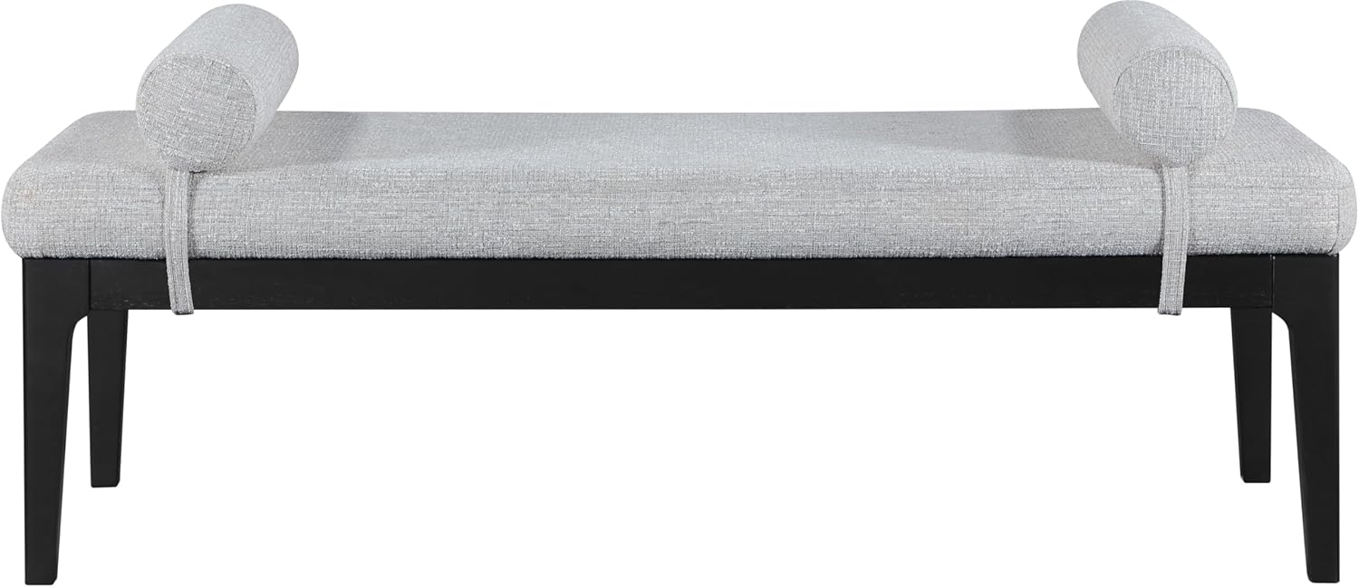 Meridian Furniture 22073Grey Priscilla Collection Art Deco Bench with Rich Linen Textured Interwoven Polyester Fabric, Light Beige Weave, Finished Solid Wood, 52' W x 22' D x 23.5' H, Grey