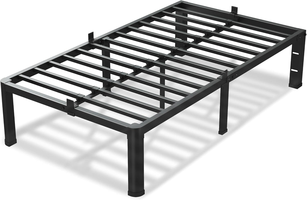 VIPSHOW 12 Inch Twin Size Bed Frame, 3500Lbs Heavy Duty Metal Platform with Round Corner Legs Mattress Slide Stopper, Steel Slat Support No Box Spring Needed, Noise Free, Non-Slip, Easy Assembly