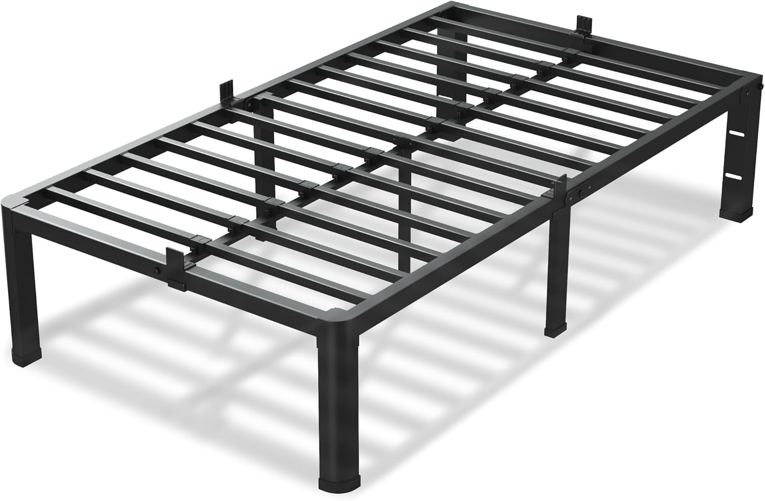 VIPSHOW 12 Inch Twin Size Bed Frame, 3500Lbs Heavy Duty Metal Platform with Round Corner Legs Mattress Slide Stopper, Steel Slat Support No Box Spring Needed, Noise Free, Non-Slip, Easy Assembly