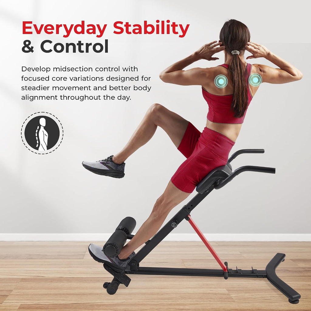 Sunny Health & Fitness Multi-Function Roman Chair with Dip Station & Sit-Up Bench, Adjustable Heavy-Duty Strength Training Equipment for Glutes, Core & Lower Body Workouts, Hyperextension Machine for Home Gym