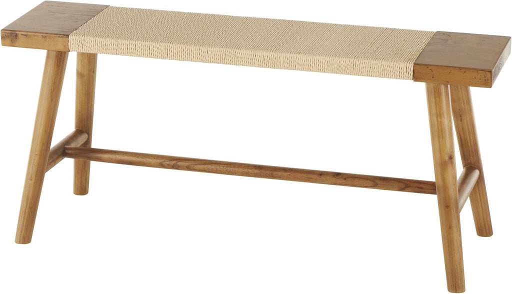 Deco 79 Wood Handmade Home Bench Traditional Entryway Bench with Rope Wrapped Seat, Bedroom Bench 40' x 10' x 18', Brown