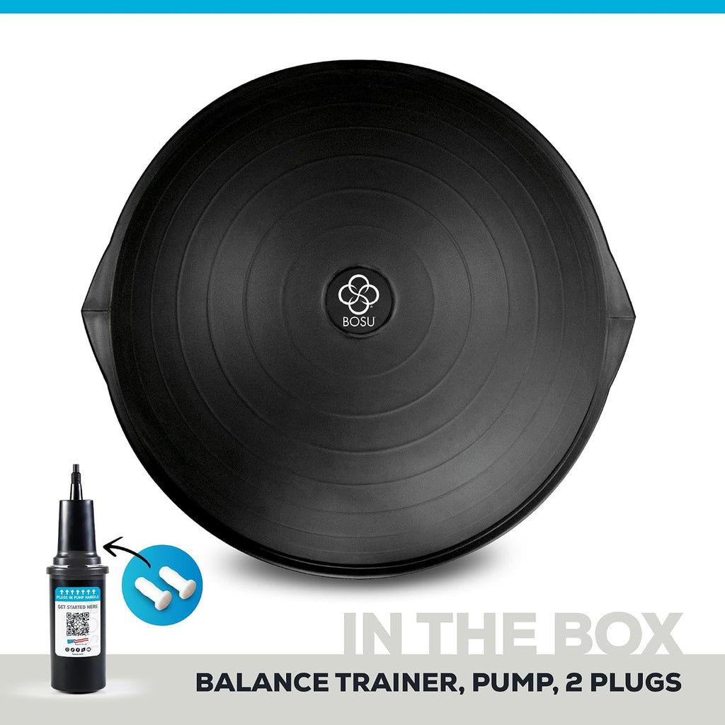 Bosu Balance Ball Exercise Trainer, Home Gym Equipment w/Guided Workouts & Pump, 26' Inflatable Fitness Platform for Strength Training, Standing, Balancing, and Core Workout