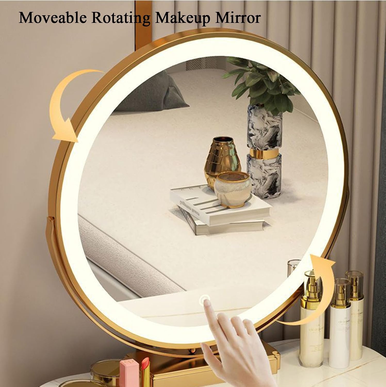 Women Dresser Table Vanity Corner Makeup Table Set Makeup with 4 Drawers Vanity Dressing Table, with LED Lighted Mirror, 3 Color Lighting Modes for Any Woman,1-60cm