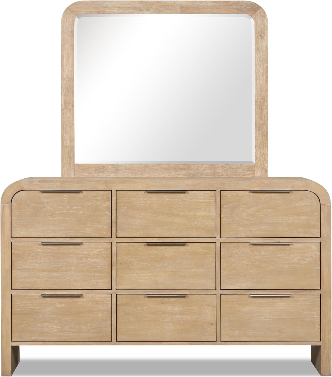 Furniture of America Verena Boho Solid Wood 4-Piece Bedroom Set with Padded Headboard Bed, Metal Side Glide, Finger Pulls on Nightstand and Dresser with Mirror, Box Spring Needed, Queen, Natural