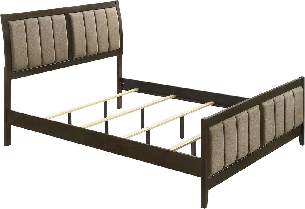 Coaster Home Furnishings - Wilkes - Wood - Upholstered Eastern King Panel Bed with Vertical Channel Tufting, Tapered Legs, and Padded Headboard and Footboard - Bedroom - Dark Cocoa - 224421KE