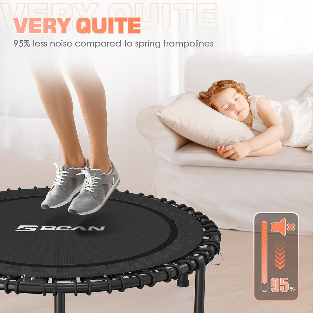 BCAN 450/550LBS Mini Rebounder Trampoline for Adults, 40'/48' Foldable Fitness Trampoline with Bungees, Quiet & Stable Exercise Trampoline Indoor/Home/Garden (BT2, Without Handle)