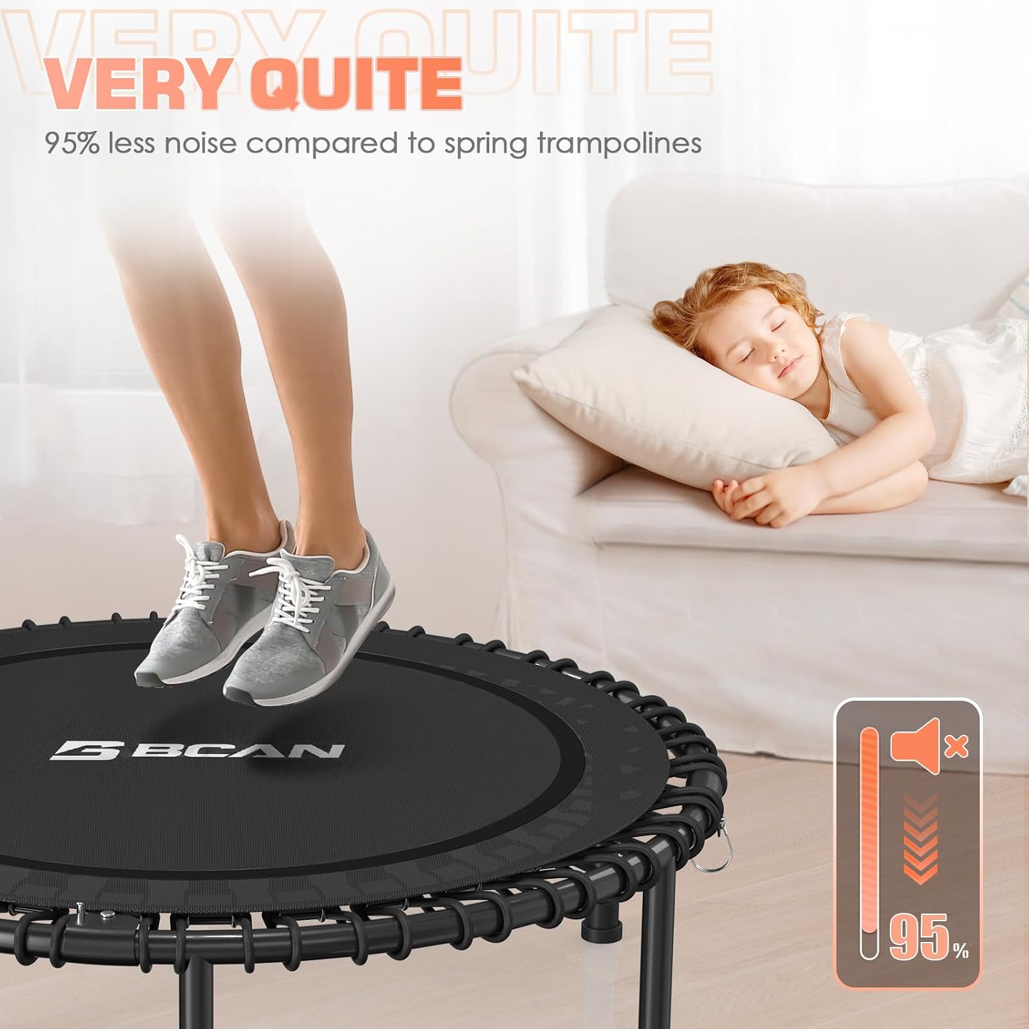 BCAN 450/550LBS Mini Rebounder Trampoline for Adults, 40'/48' Foldable Fitness Trampoline with Bungees, Quiet & Stable Exercise Trampoline Indoor/Home/Garden (BT2, Without Handle)