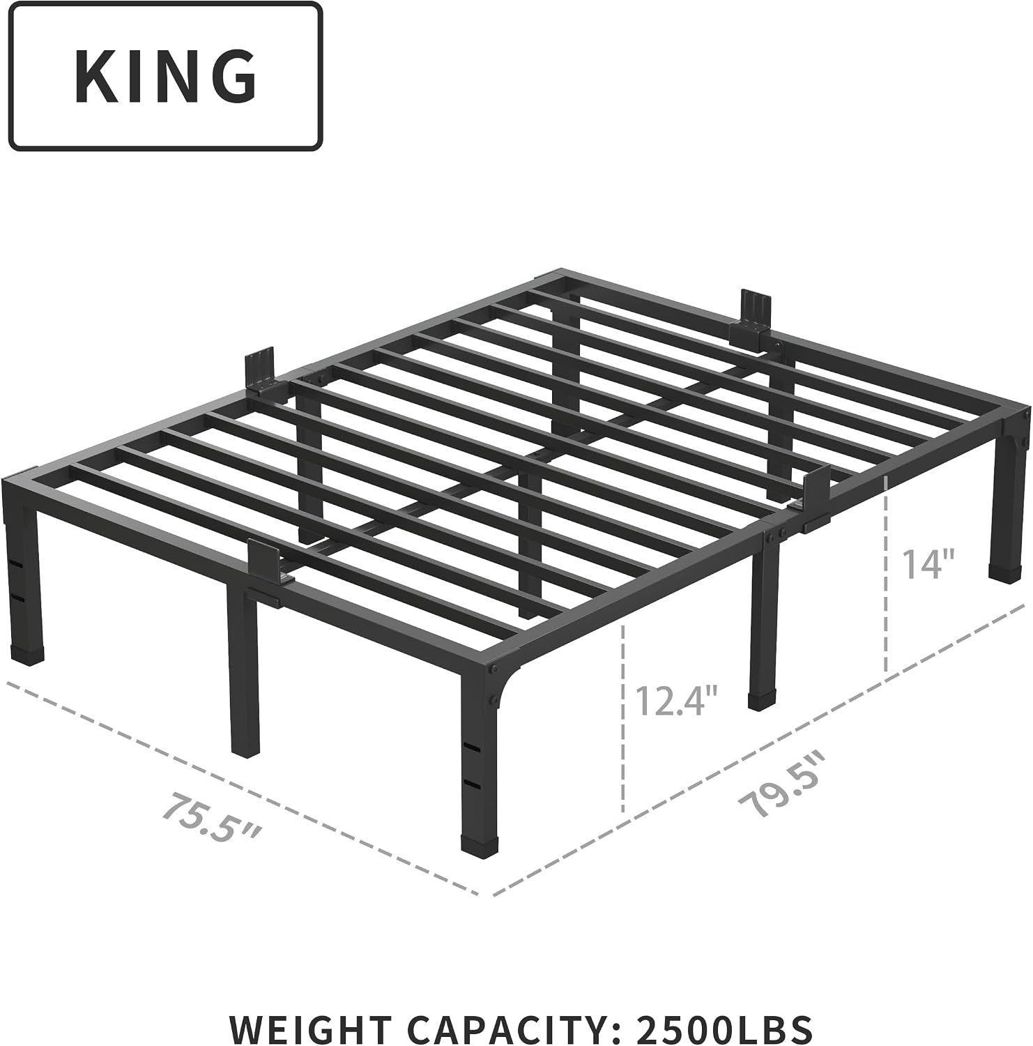 MAF 14 Inch Metal Platform King Bed Frame, Heavy Duty Black Bed Frame with Steel Slats Support, No Box Spring Needed, Noise Free, Easy Assembly