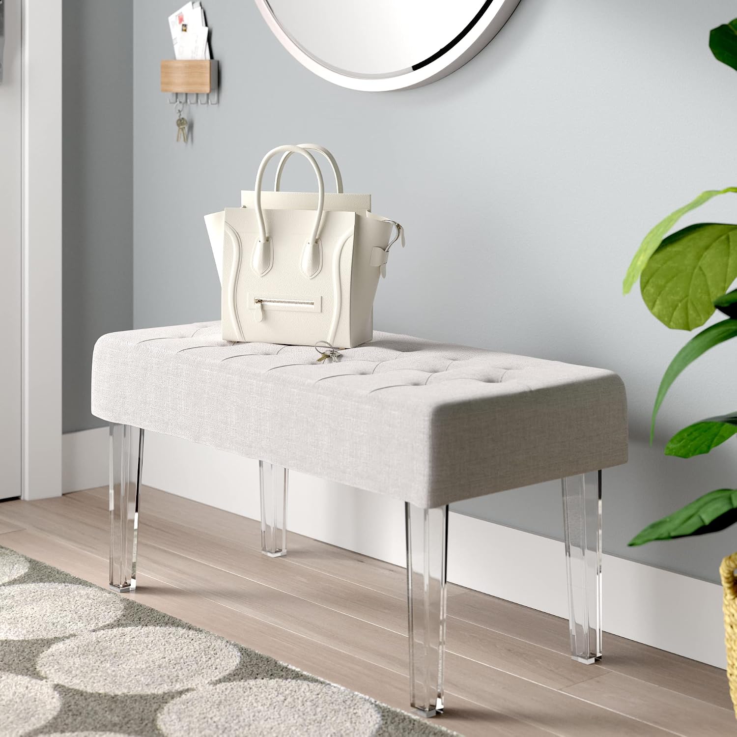 Linon Ella Glitz Acrylic Leg Bench, 35'Wx17'Dx18'H, White
