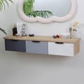 80cm Floating Vanity Makeup Table with 3 Drawers, Wall-Mounted Wood Makeup Desk, Modern Corner Space-Saving Desk or Nightstand, for Bedroom(C)
