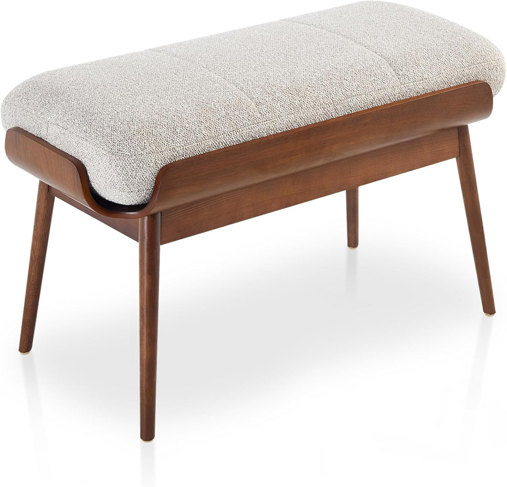 BFZ 37.4' Bedroom Bench End of Bed Bench, Dining Bench with Padded Seat and Walnut Wood Frame, Upholstered Fabric Window Ottoman Bench for Entryway Hallway, Living Room