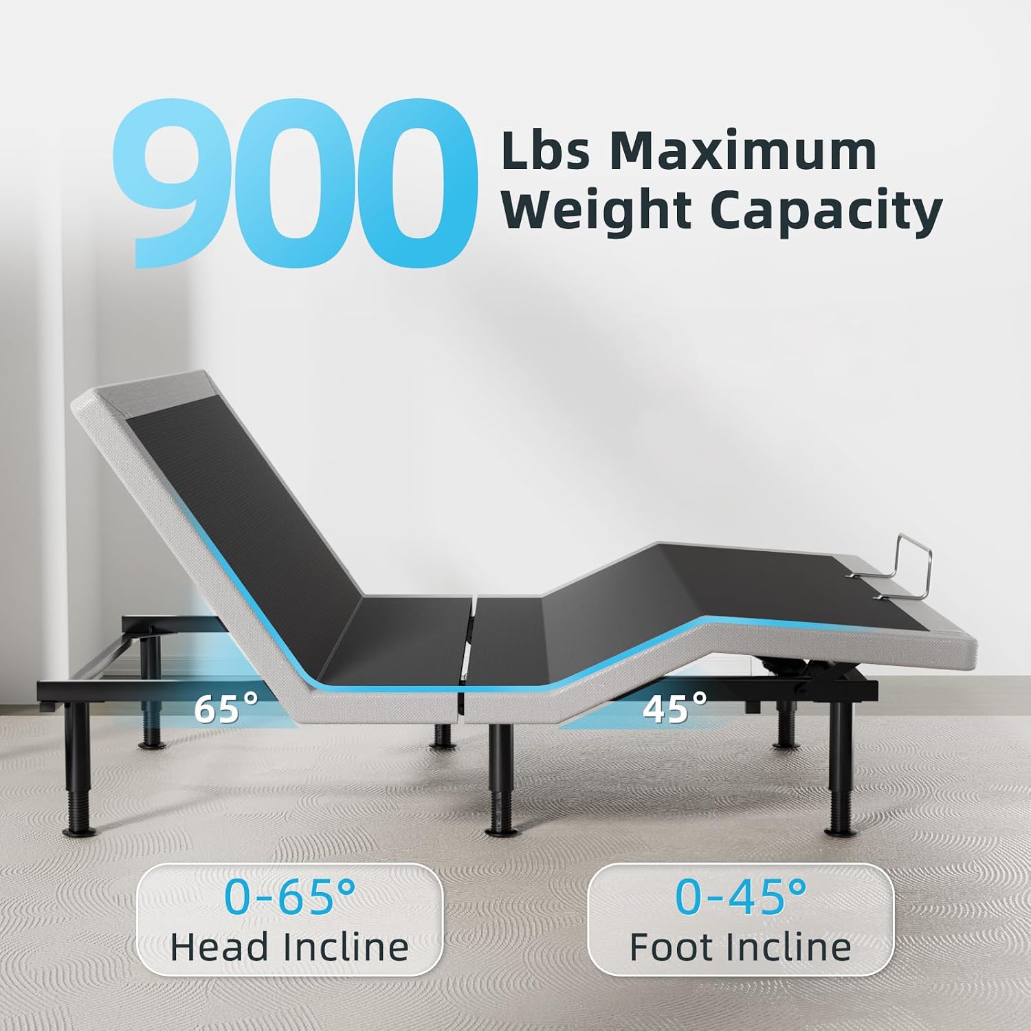 Queen Adjustable Bed Base Frame, Wireless Remote & Lift Motor, Dual USB Ports,Ergonomic Upholstered Bed Frame, Under Bed Lighting, Independent Head and Foot Tilt
