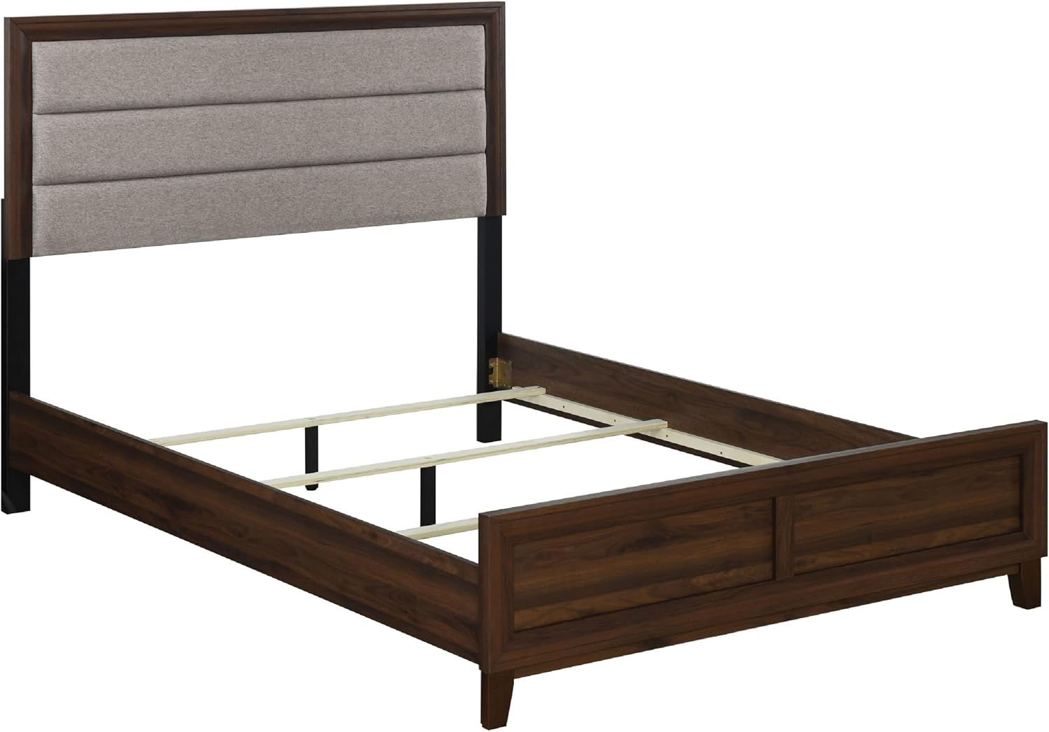 Benzara Yels 4 Piece King Bedroom Set, Gray Upholstery, Walnut Brown Wood