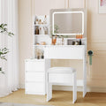 Vanity Set with Mirror and Adjustable Lights, Makeup Vanity Table with Built-in Charging Station, Vanity Desk with 4 Drawers, 4 Shelves, Vanity Bench for Bedroom-White