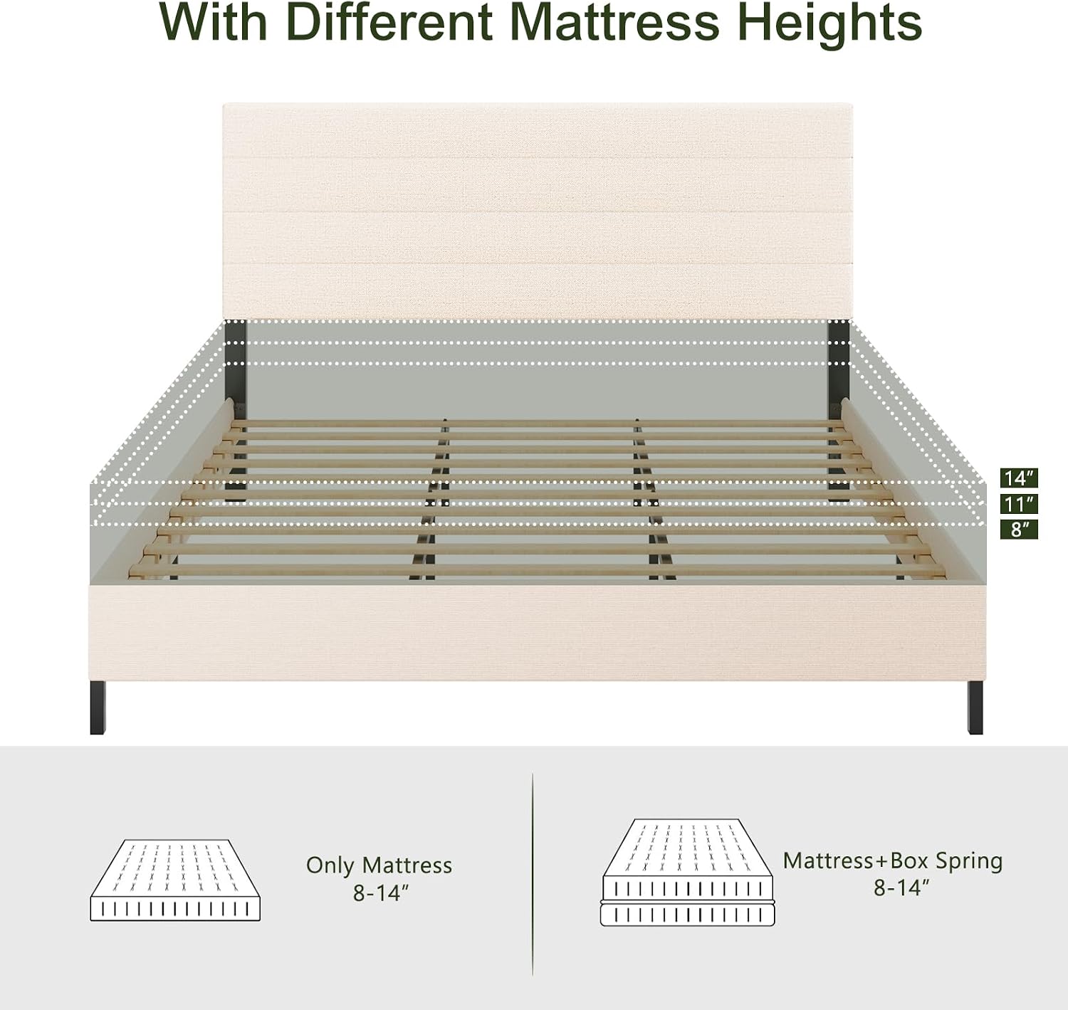 Furnihome King Size Bed Frame, Modern Upholstered Bed Frame King with Adjustable Linen Headboard, Wooden Slats Support Platform, No Box Spring Needed,Easy Assembly,Beige