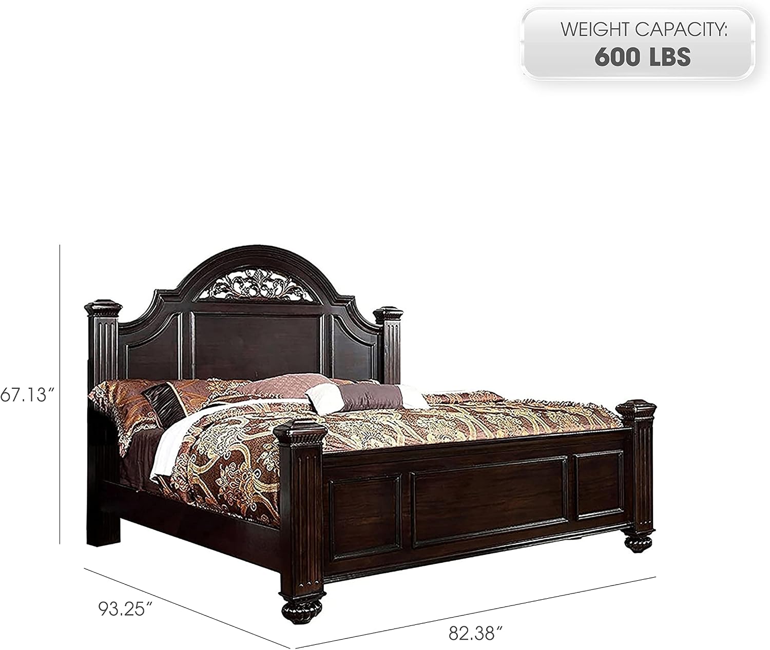Furniture of America Malierd Transitional Fluted Poster King-Size Panel Bed, Box Spring Required for Bedroom, Guest Room Bed, Dark Walnut Brown