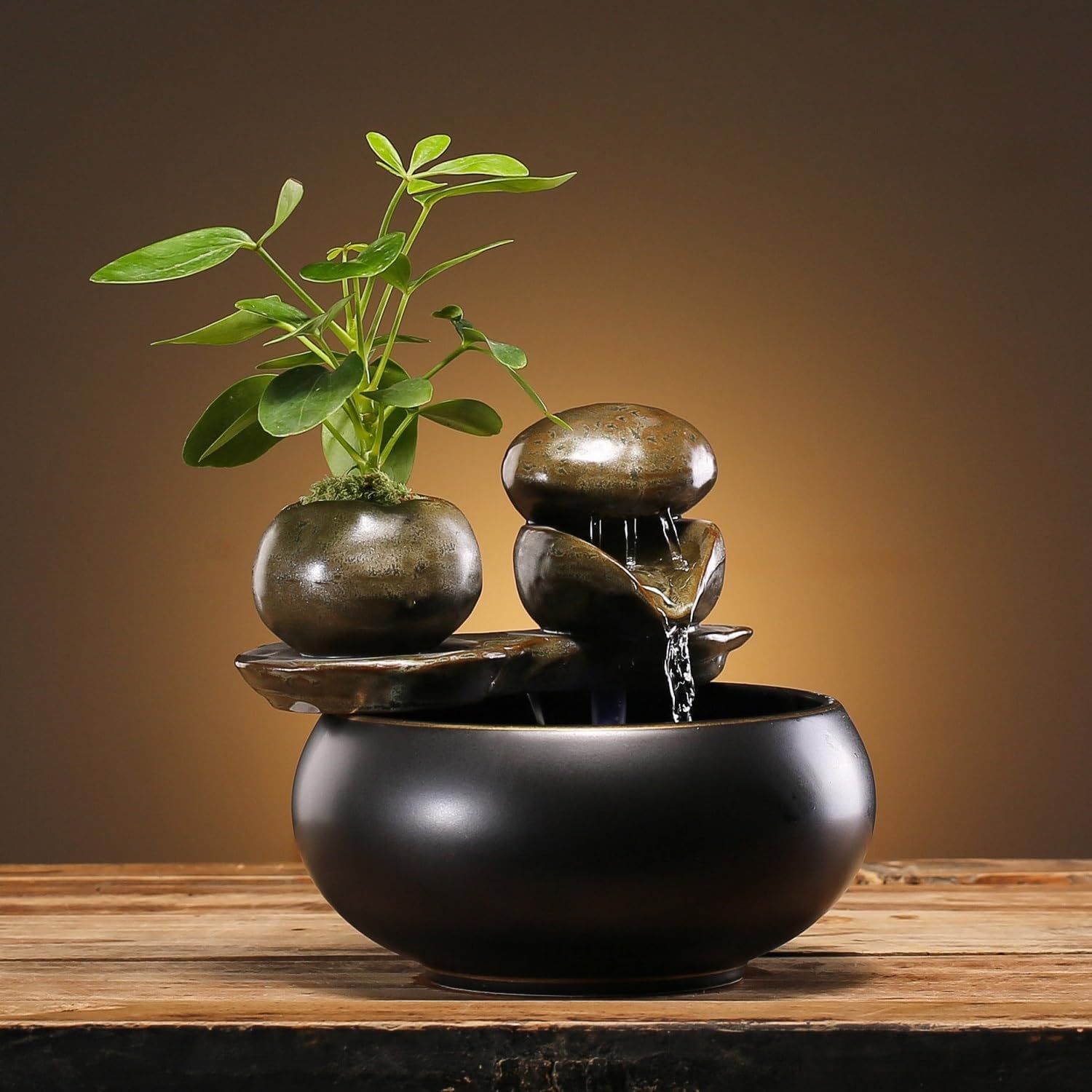 Ceramic Small Tabletop Fountain, Outdoor Feng Shui Zen Water Fountain, Cycle Waterfall Fountain Eagle-Beak Water Outlet Design for Table Desk Office Patio, 6.69'(B)
